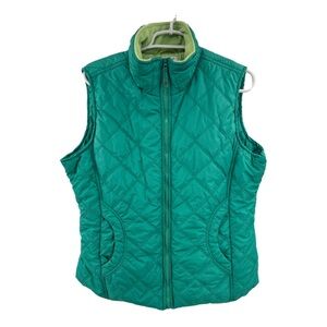 Coldwater Creek L quilted fleece lined vest two tone green lime winter casual